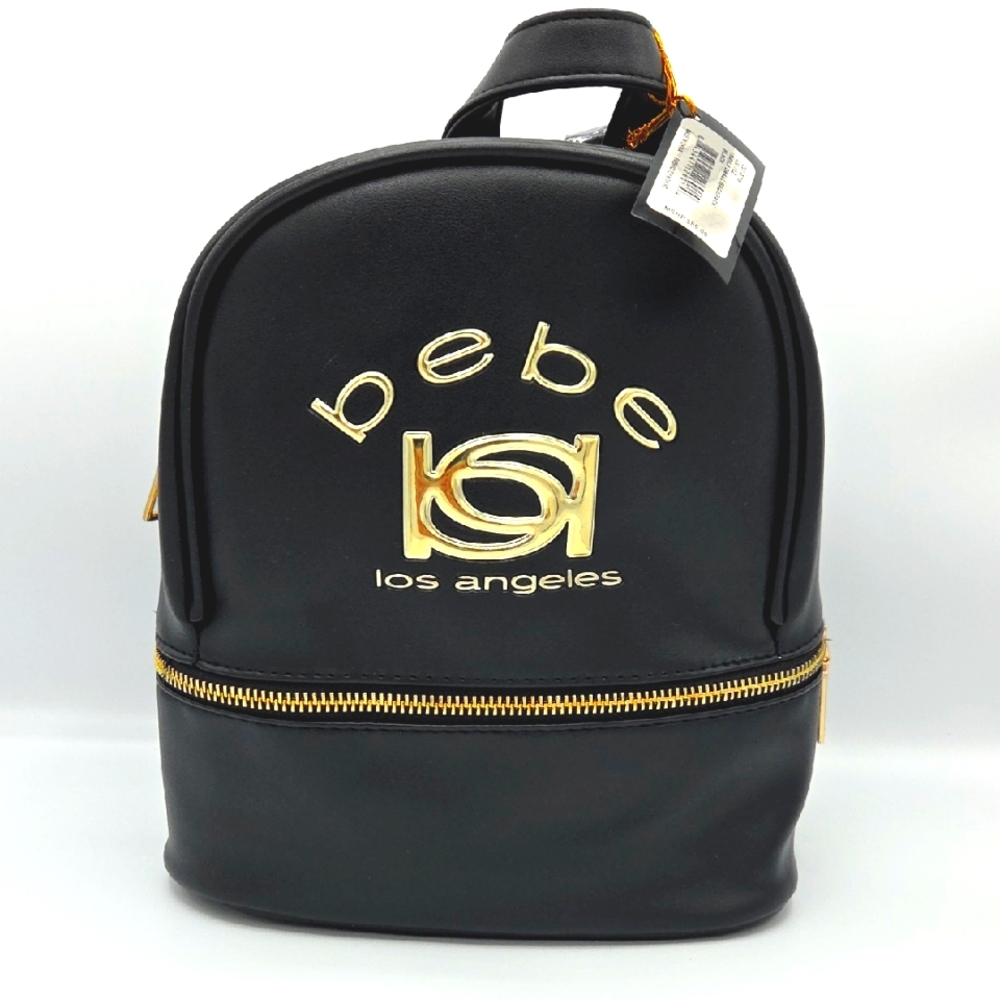 Bebe Black Mini Backpack with Gold Details